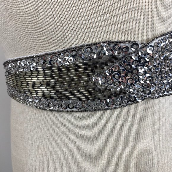 Vintage Giani Bernini Silver Sequin Tie Belt One Size 62" total length - Picture 2 of 10
